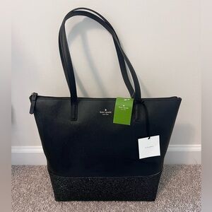 Large Black Kate Spade Purse with Glitter Bottom